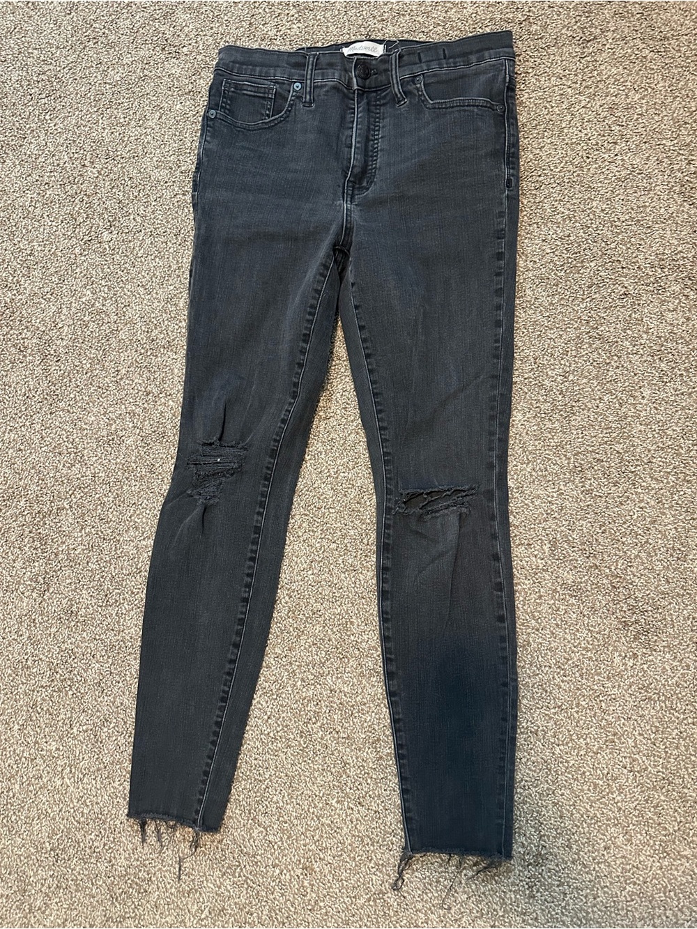 Madewell 9" High-Rise Skinny Jeans Black Distressed Size 29